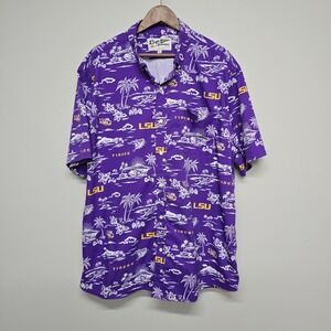 Reyn Spooner LSU Tigers Shirt Mens 2XL Purple Tropical Gameday Aloha Performance